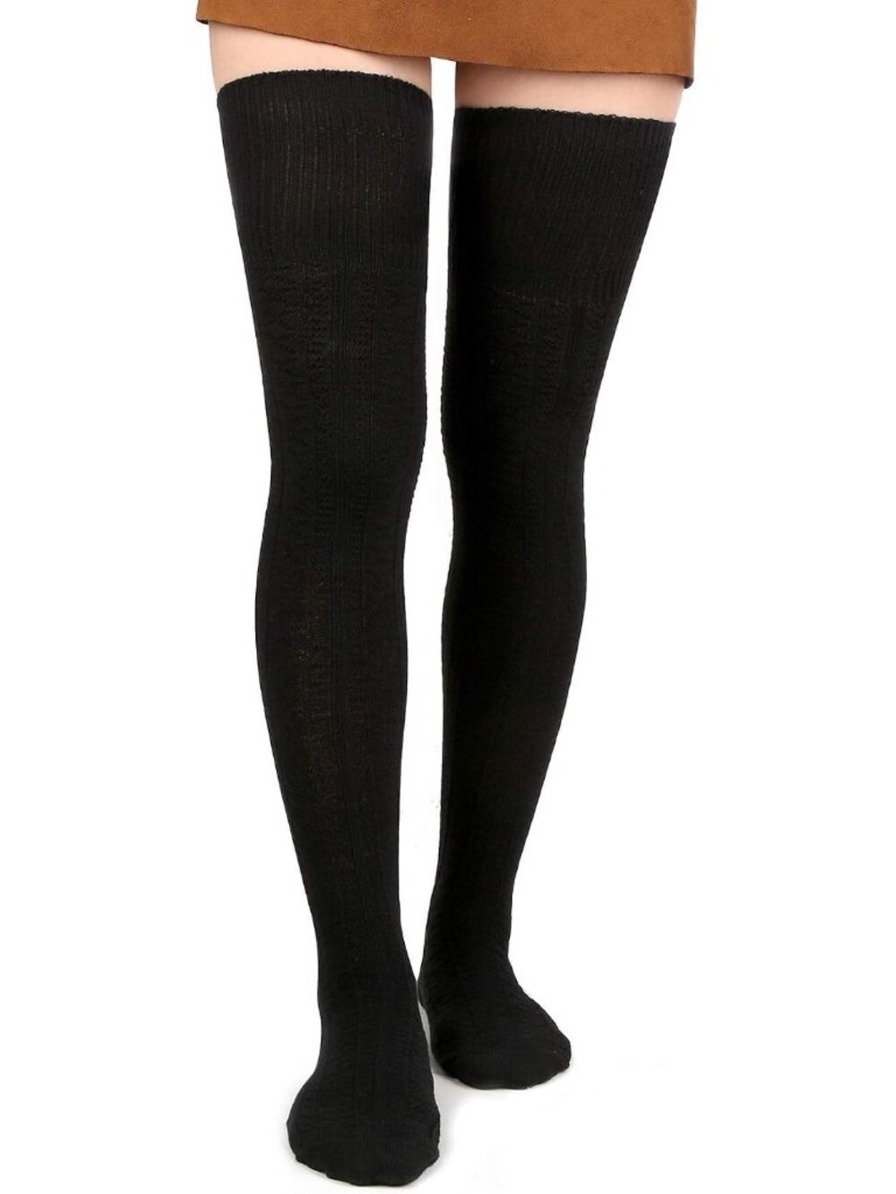 Women's Black Cotton Knit Stocking Over The Knee Thigh High Socks Boots